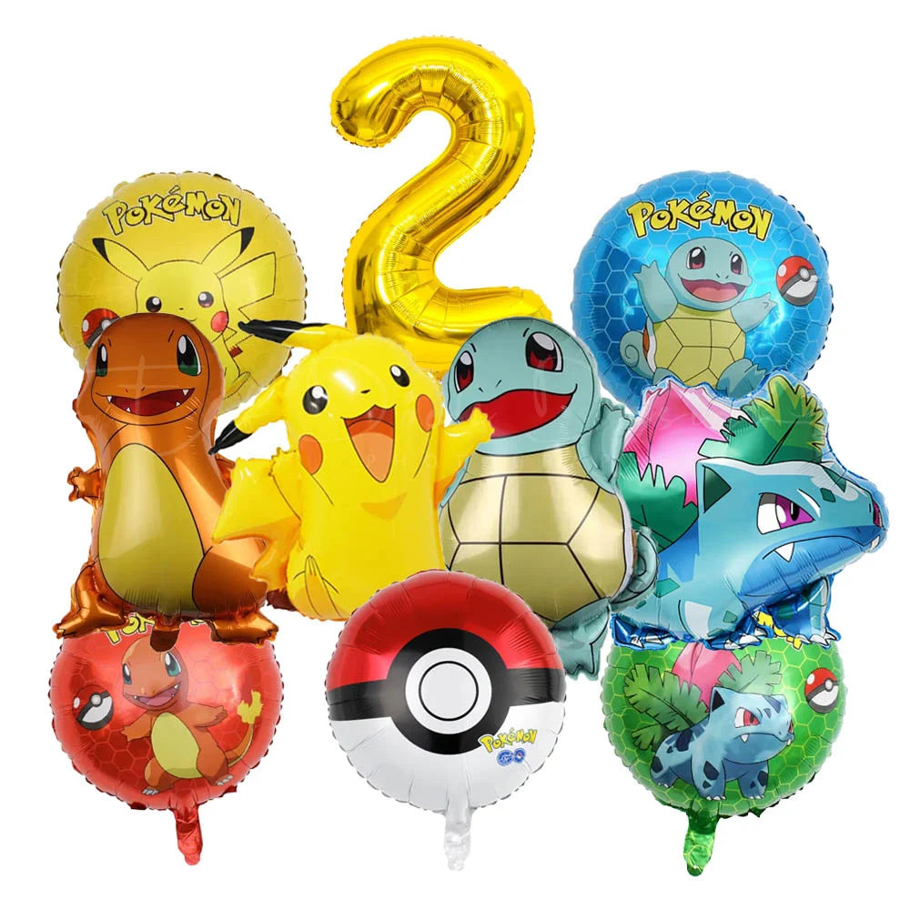 10 palloncini a tema cartoni animati per feste, tra cui Pikachu, il piccolo drago di fuoco, Jenny e la tartaruga, decorazioni per feste di compleanno per bambini e regali.