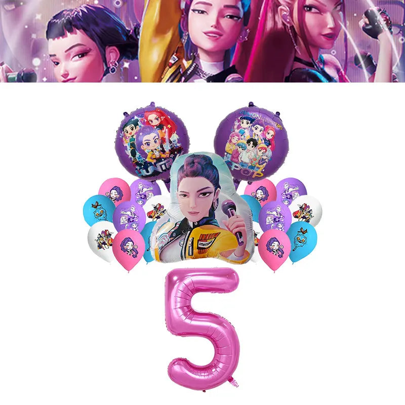 Kpop Demon Hunter Birthday Decoration Set Kpop Girl Cup Pate Happy Balloon Happy Banner Gift Bags Supplies for Kids Party Favors