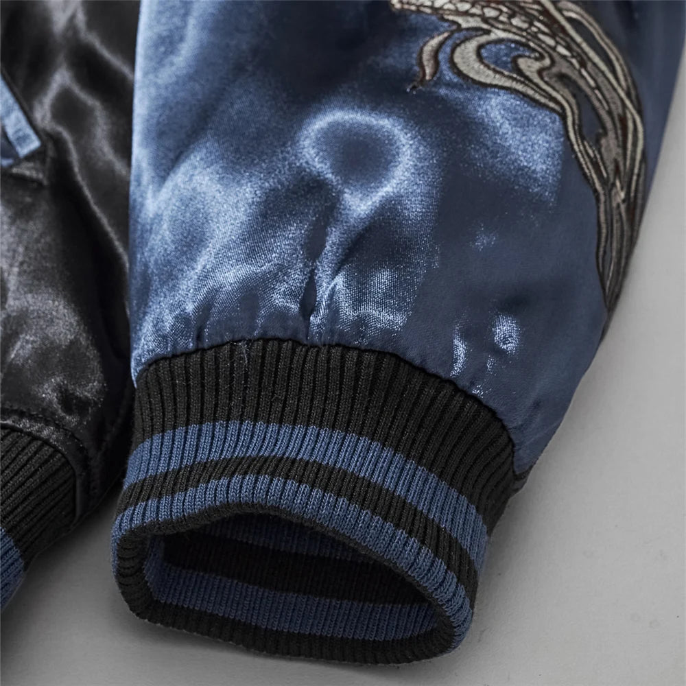 Giacca da baseball con ricamo drago cinese, giacca da motociclista da uomo, abbigliamento hip hop streetwear harajuku, autunno