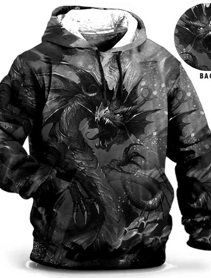 Felpa con cappuccio da uomo con stampa grafica di drago per il Capodanno cinese, stampa animalier, classica casual, pullover 3D, streetwear, maniche lunghe.