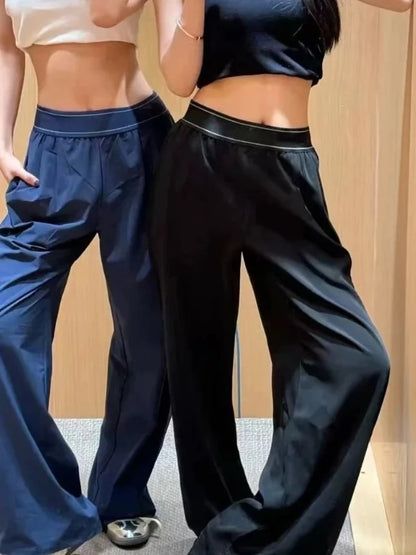 American Retro Elastic High Waist Wide Leg Pants Casual Loose Straight Long Trousers for Women Quick-dry Breathable Pants Women