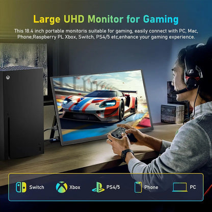 UPERFECT 18.5 Inch 4K Portable Monitor Gaming PC Displays IPS HDR Laptop TV External Second Screen With VESA Stand Type-C HDMI