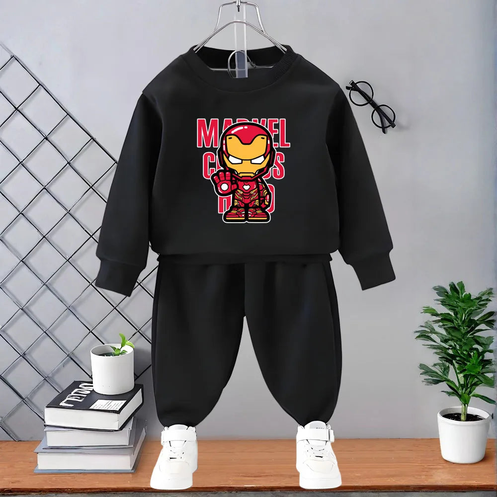 Completo per bambini Marvel Primavera/Autunno: felpa e pantaloni della tuta con stampa di Capitan America, set casual con cappuccio per bambini (2 pezzi).