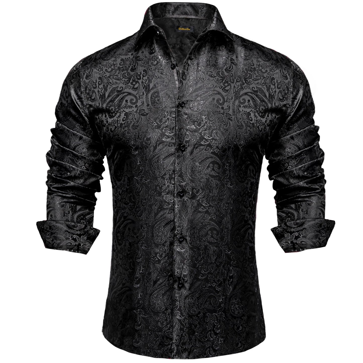 Camicie da uomo a maniche lunghe in seta e poliestere, camicie eleganti di lusso, camicie da smoking con colletto rovesciato e motivo paisley, abbigliamento da uomo