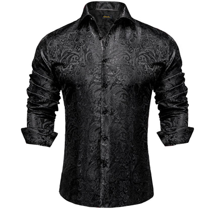 Camicie da uomo a maniche lunghe in seta e poliestere, camicie eleganti di lusso, camicie da smoking con colletto rovesciato e motivo paisley, abbigliamento da uomo