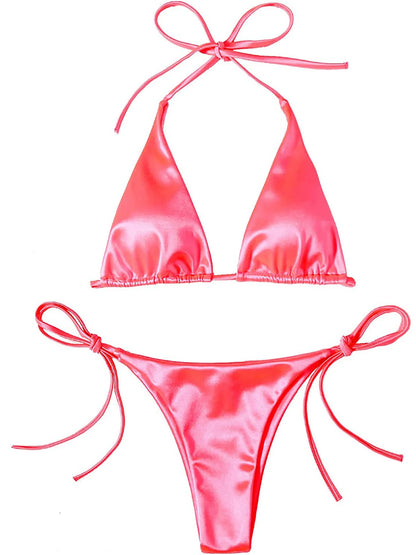 Bikini brasiliano sexy in raso con allacciatura al collo, disponibile in 13 colori, per donna. Costume da bagno a due pezzi. Set bikini da bagno K4966