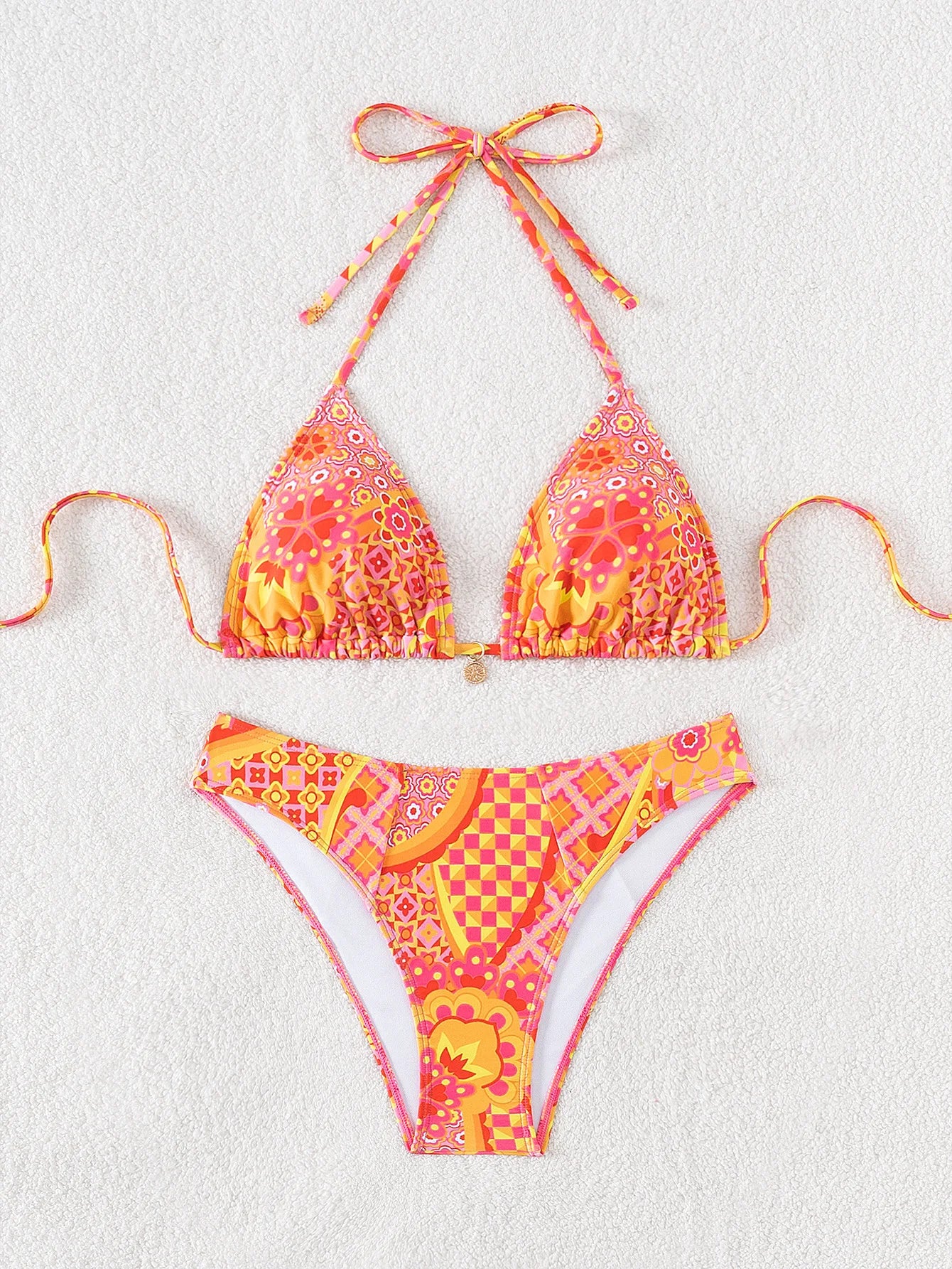 "2025 New Triangle Bikini Set - Floral Print Push Up Swimsuit & Brazilian Bottoms"