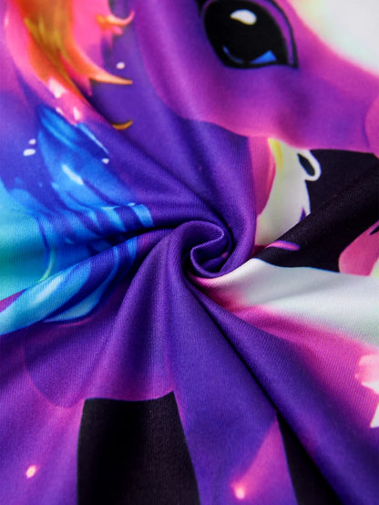 Set di 2 pezzi per pigiama estivo da bambina con unicorno luminoso, maniche corte e pantaloncini.