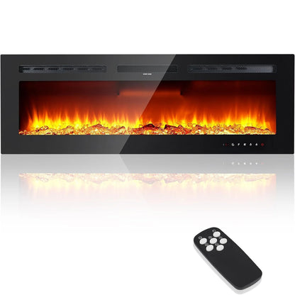 Caminetto elettrico a parete da 40/50/60 pollici, 220 V 1500 W, due livelli di riscaldamento, 12 modalità di colore LED 3D ed effetto fiamma realistico.