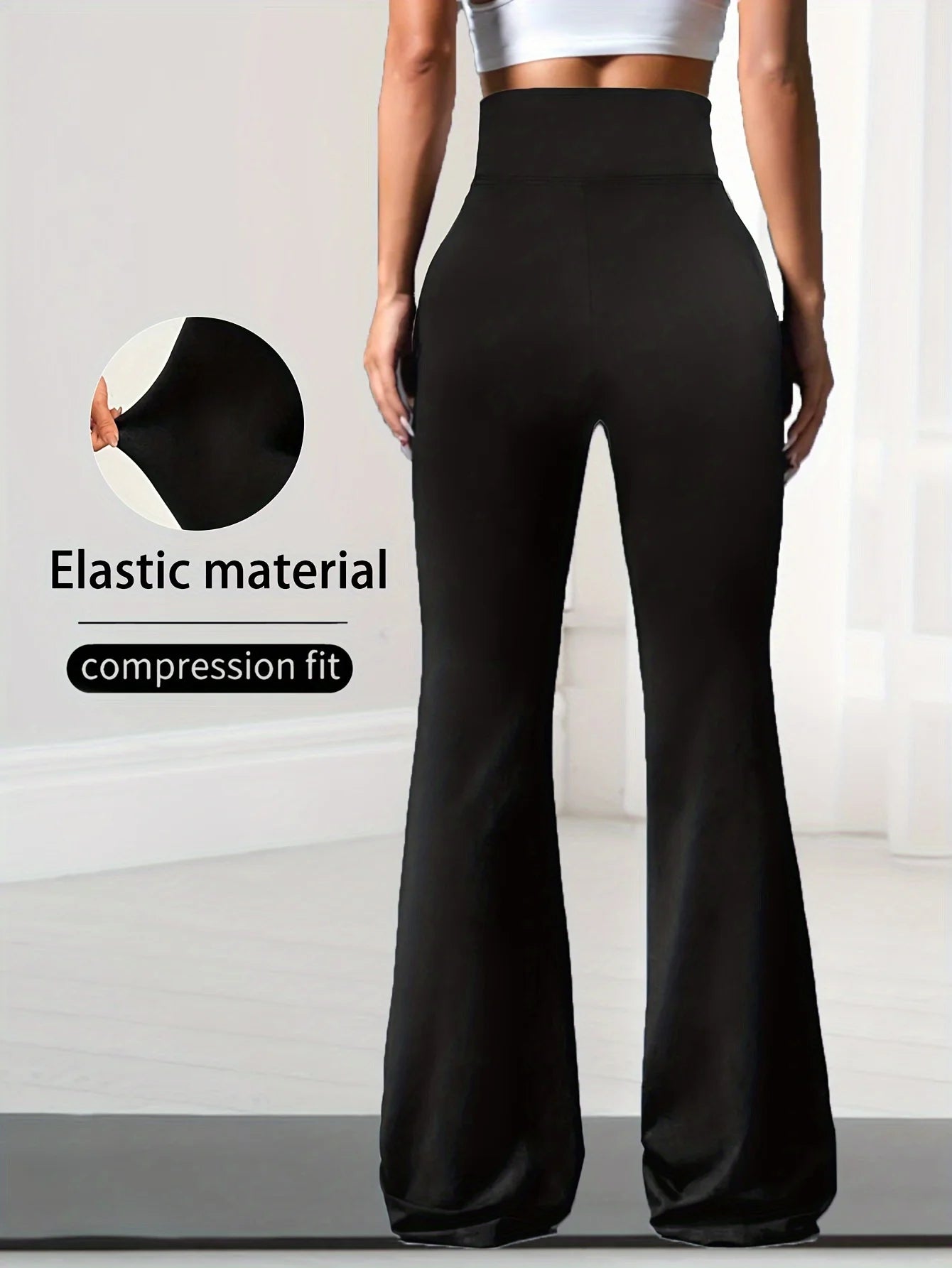 2026 New Arrival Spring Black Women's Cross High Waist High Elastic Tummy Control Butt Lifting Slim Fit Flare Pants Casual Yoga