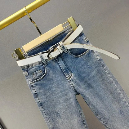 New Autumn Fashion High-Waisted Jeans Women Slim Hot Drilling Denim Pants Ladies Casual Wild Pencil Cowboy Pants Female Trouser