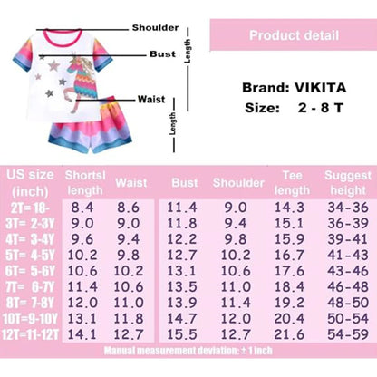 Completo estivo per bambine VIKITA con unicorno, paillettes e applicazioni, composto da maglietta a righe in cotone e pantaloni, 2 pezzi.