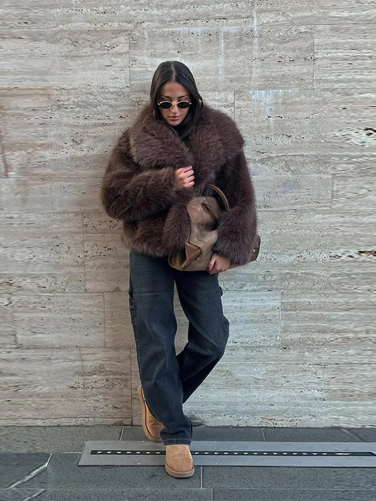 Fashion Fur Women's Jackets Long Sleeve Turn-down Collar Loose  Female Coats 2025 Winter Thicken Warm Luxurious  Femlae Outwears