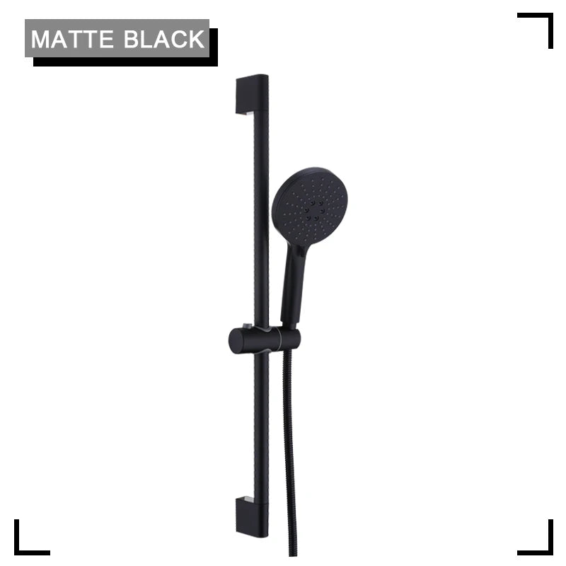 Black Shower Column Set Bathroom Accessories Shower Head  Wall Mount Slider Adjustable Shower Head Rail Lift Slide Mount