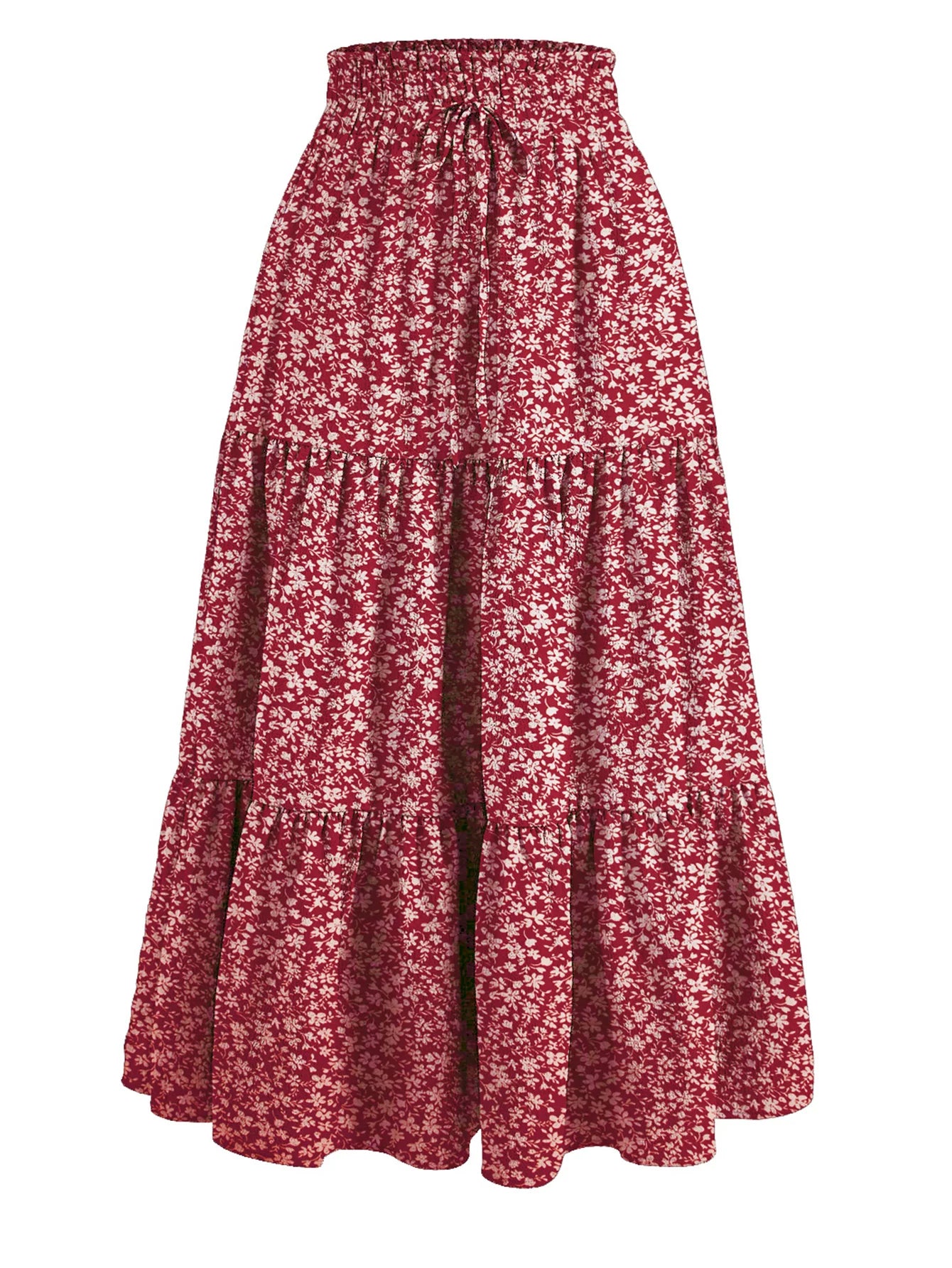 Women's Summer Floral Midi Skirt A-Line Half Skirt with Elastic Waistband Elegant and Flowy