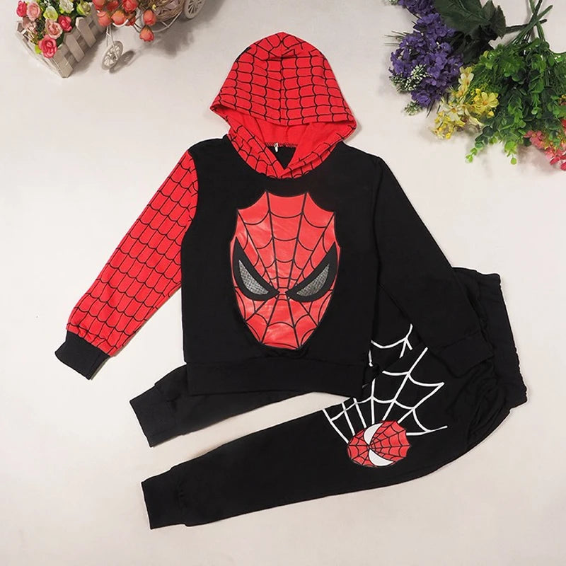 Costume da supereroe dei cartoni animati per bambini, set di abbigliamento per neonato, cappotto primaverile, pantaloni, completo da 2 pezzi per bambina con felpa con cappuccio e pantaloni.