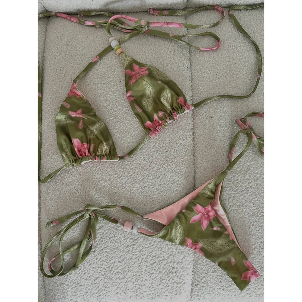 Micro bikini 2025, costume da bagno push-up per donna, costume da bagno sexy, bikini brasiliano, costume da bagno bikini con stampa floreale, abbigliamento estivo da spiaggia.