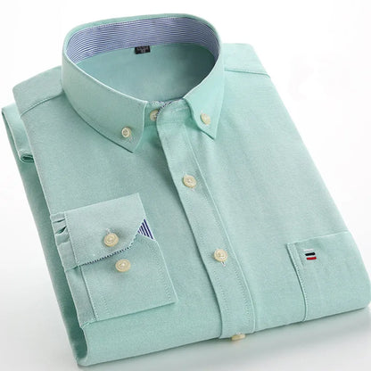 Camicia da uomo a quadri con bottoni a maniche lunghe in cotone 100%, con tasca singola sul petto, vestibilità standard, casual, stile Oxford a quadri e righe