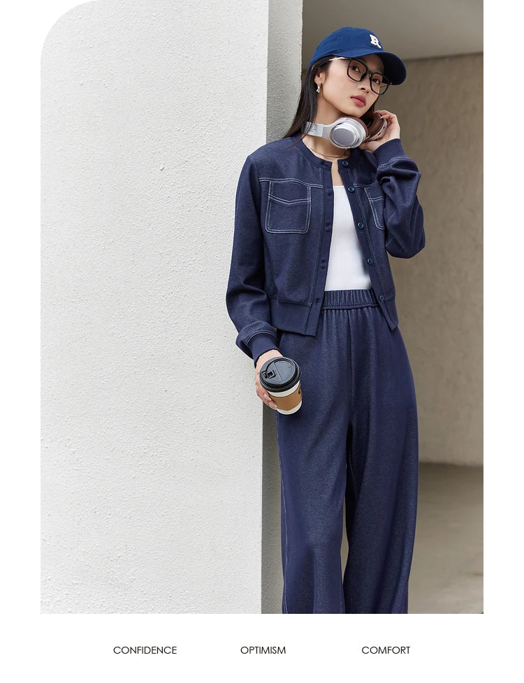 VIMLY Two Piece Women's Spring Pant Sets 2025 Casual Outfits Short Jacket Wide-leg Pants New in Matching Set Female Clothing 387