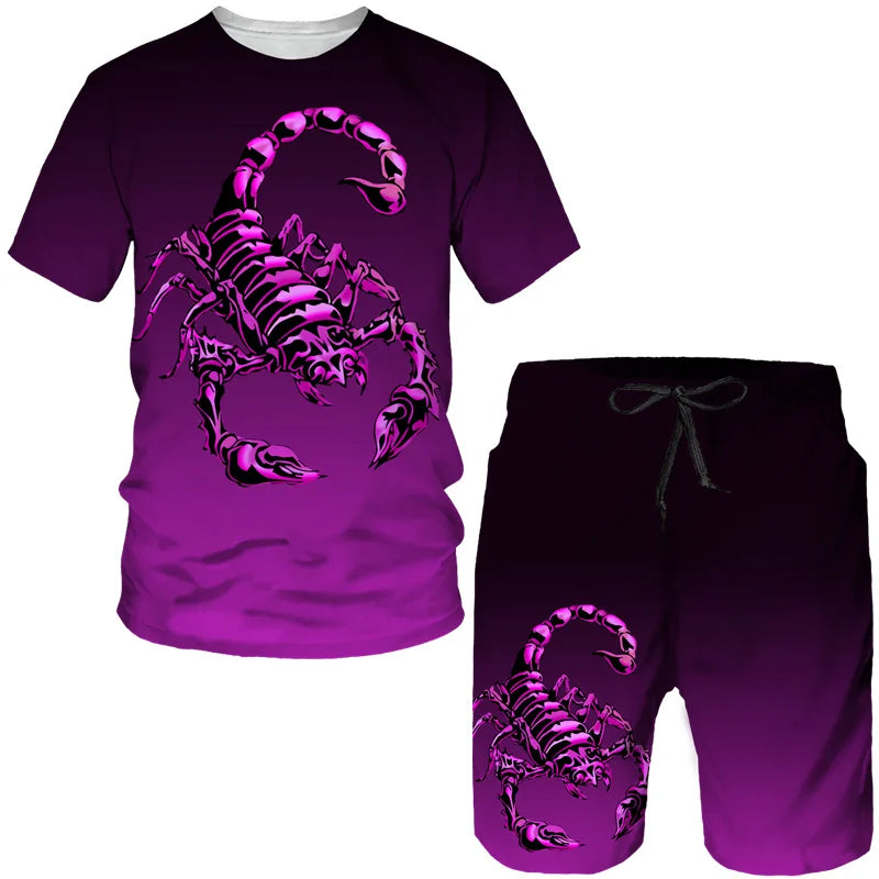 Nuovo set di magliette e pantaloncini con stampa 3D Scorpion, tuta da uomo, maglietta a maniche corte oversize, set di pantaloni, abbigliamento da uomo