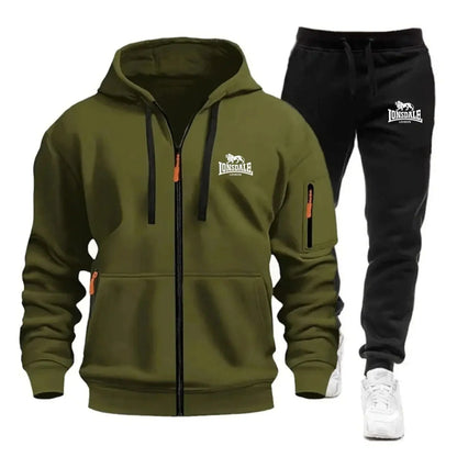 2026 New Brand Men's Winter American-Style Heavy Fleece Zip-Up Hoodie Warm Casual Sports Loose Workwear Trendy Set