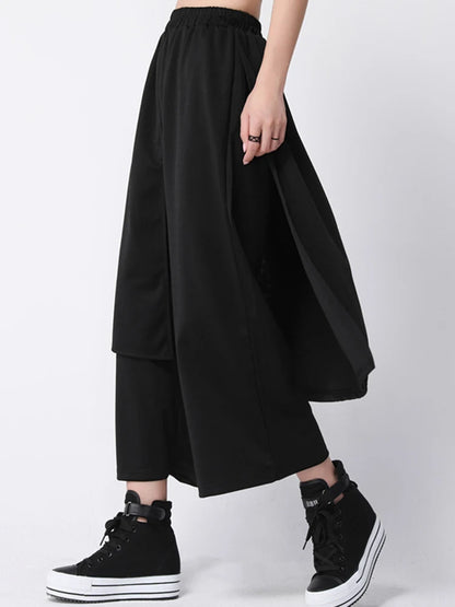 [EAM] High Elastic Waist Black Irregular Spliced Long Wide Leg Pants New Trousers Women Fashion Tide Spring Autumn 2026 1DJ1837