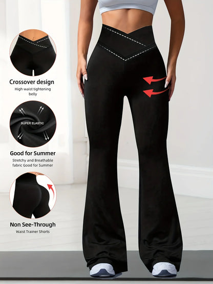 2026 New Arrival Spring Black Women's Cross High Waist High Elastic Tummy Control Butt Lifting Slim Fit Flare Pants Casual Yoga