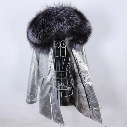 Maomaokong 2022 Giacca invernale da donna Parka lungo Impermeabile Grande pelliccia di volpe naturale vera Collo di pelliccia di procione Cappuccio Fodera in caldo coniglio