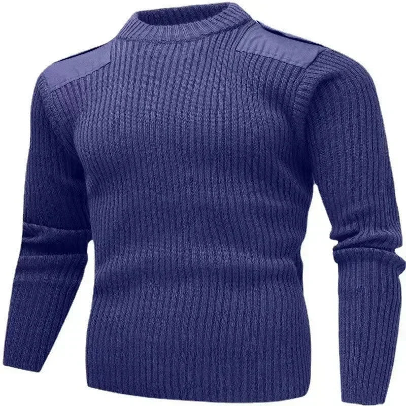 NUOVO Maglione da uomo M-3XL in jersey lavorato a maglia, pullover invernale in lana con toppe, verde vintage/blu, scollo a O/V, maglieria, abbigliamento freddo, jersey da uomo