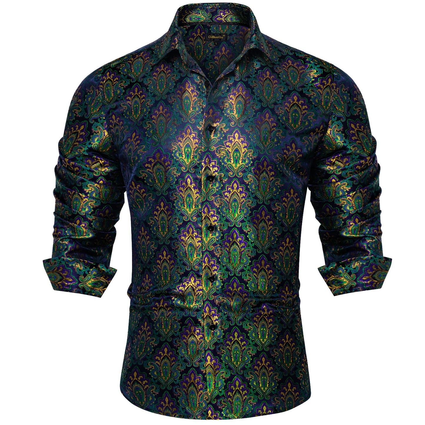 Camicie da uomo a maniche lunghe in seta e poliestere, camicie eleganti di lusso, camicie da smoking con colletto rovesciato e motivo paisley, abbigliamento da uomo