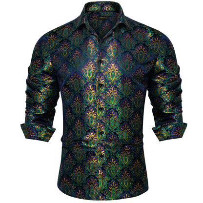 Camicie da uomo a maniche lunghe in seta e poliestere, camicie eleganti di lusso, camicie da smoking con colletto rovesciato e motivo paisley, abbigliamento da uomo
