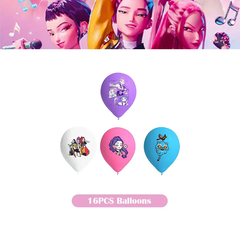 Kpop Demon Hunter Birthday Decoration Set Kpop Girl Cup Pate Happy Balloon Happy Banner Gift Bags Supplies for Kids Party Favors