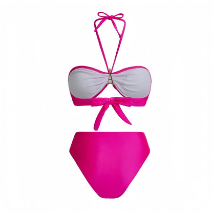 Sexy Bikini Three-piece Set Strapless Ladies Swimsuit Beach Skirt Swimwear Polyester Fabric Quick-drying Pure Color for Adults