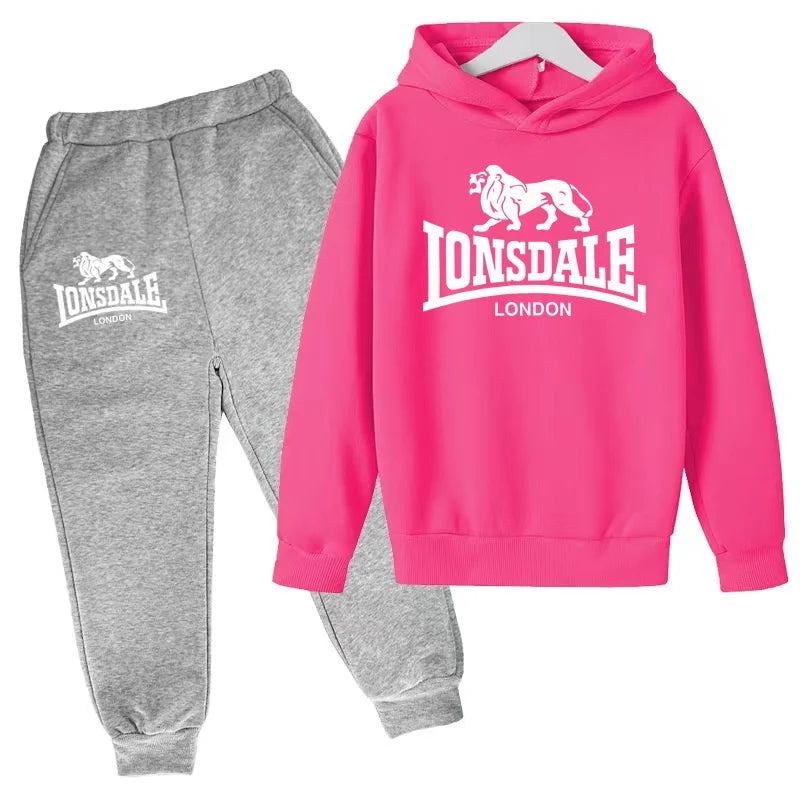 Felpa con cappuccio alla moda per bambini, tuta con stampa leone per ragazzi, cappotto per bambine dai 3 ai 12 anni, top + pantaloni, set sportivo casual da jogging, affascinante