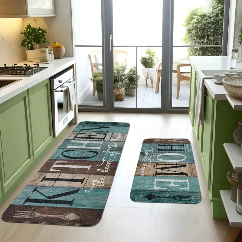 VIKAMA Little Fish Kitchen Two-Piece Flannel Rug Set Living Room & Bedroom Anti-Slip, Wear-Resistant, Stain-Resistant Floor Mat