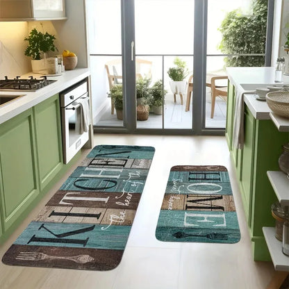 VIKAMA Little Fish Kitchen Two-Piece Flannel Rug Set Living Room & Bedroom Anti-Slip, Wear-Resistant, Stain-Resistant Floor Mat