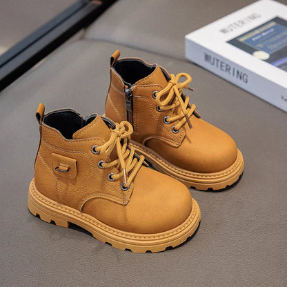Stivaletti per bambini Autunno 2025 Nuovi stivali corti con cerniera per bambini e bambine, comodi, antiscivolo, scarpe alte per esterni per bambini piccoli