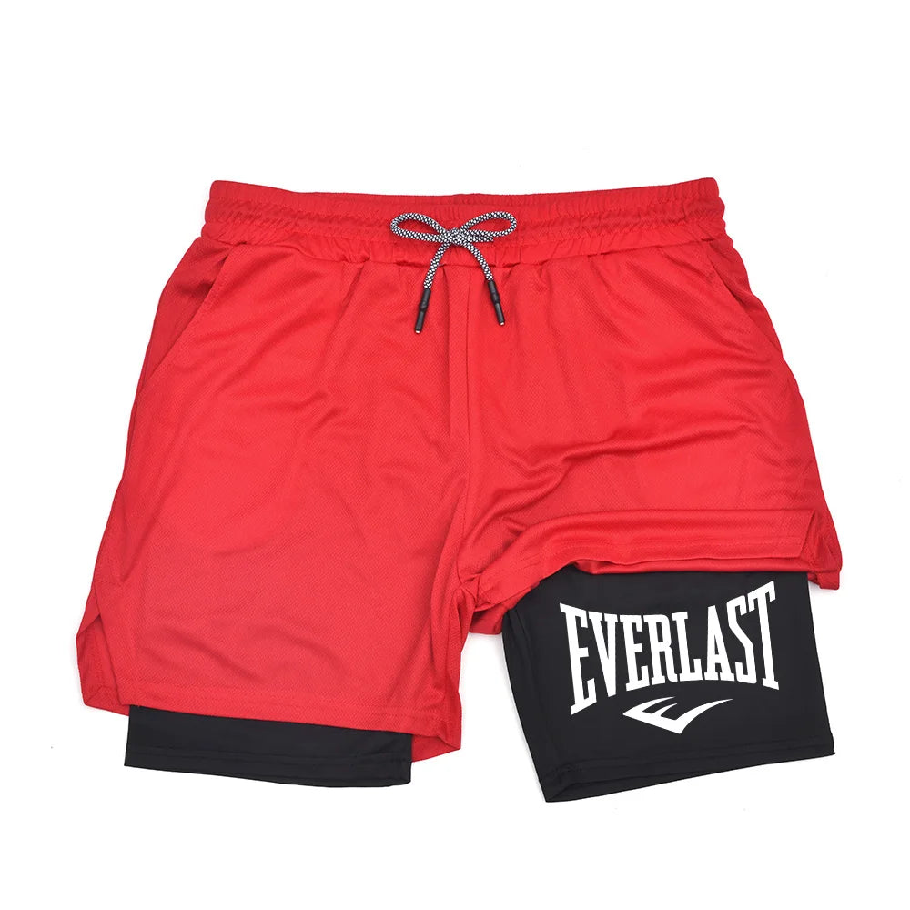 Pantaloncini da palestra a compressione da uomo EVERLAST, pantaloni sportivi stampati a doppio strato ad asciugatura rapida, pantaloncini casual da basket per allenamento muscolare.