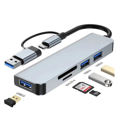 Hub USB Type C USB 3.0 USB 2.0 Lettore di schede TF/SD Splitter multiporta 5 in 1 OTG per Lenovo HUAWEI Xiaomi in lega di alluminio