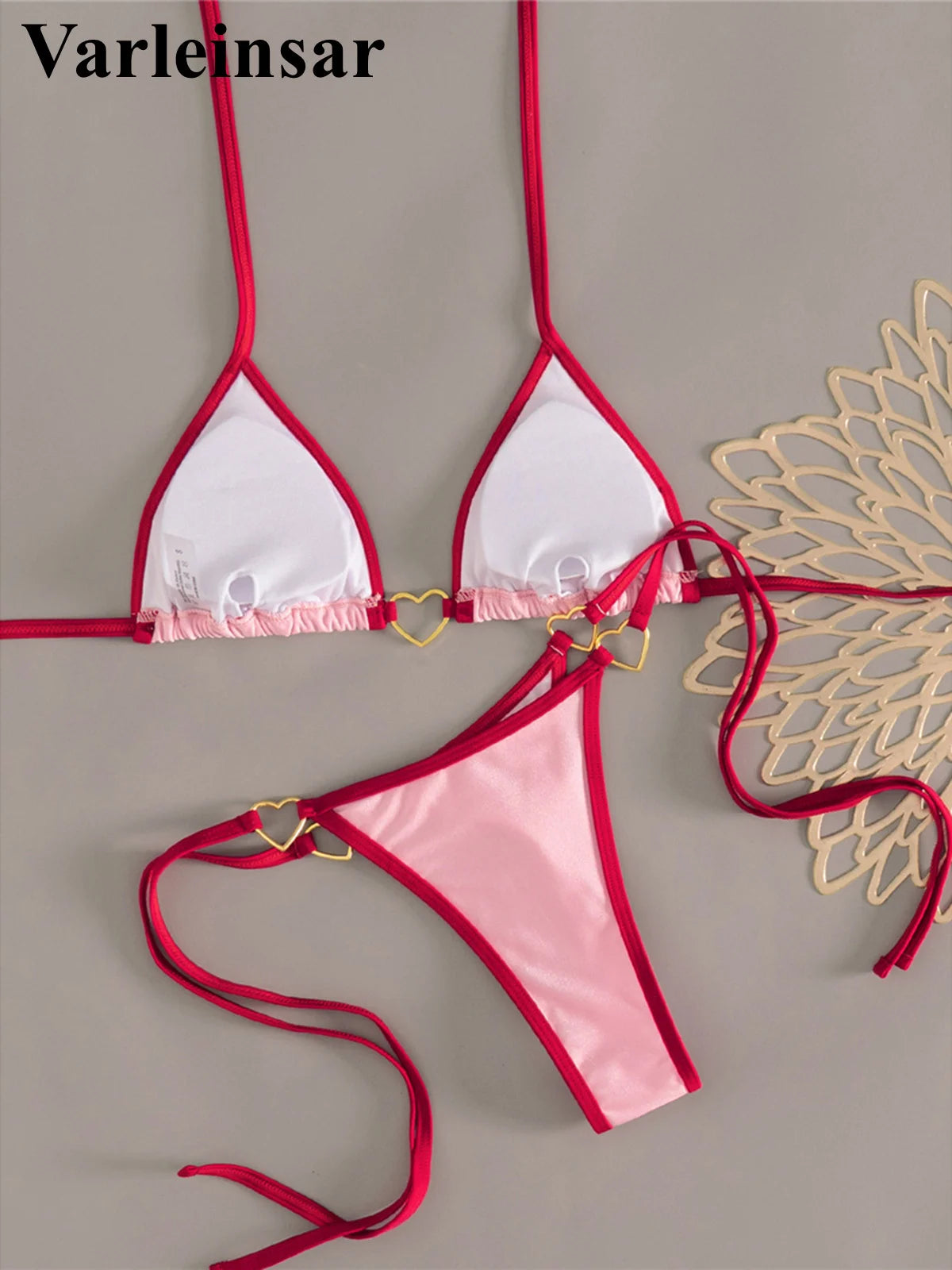 XS - L Bikini mini micro tanga con allacciatura al collo da donna Costume da bagno femminile Set bikini a due pezzi Costume da bagno imbottito V7595