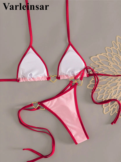 XS - L Bikini mini micro tanga con allacciatura al collo da donna Costume da bagno femminile Set bikini a due pezzi Costume da bagno imbottito V7595