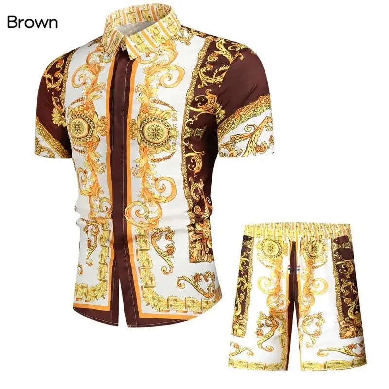 Hawaiian 2PCS Shirts Suits Men Fashion 3D Luxury Print Shirts+Shorts Two Piece Sets Hawaii Shirts Floral Beach Shirt Sets Beach