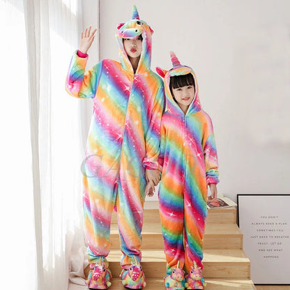 Set di pigiami Kigurumi per bambini e bambine, pigiami panda unicorno per donne, pigiami pigiama tutina gatto per adulti, pigiami invernali caldi per bambini