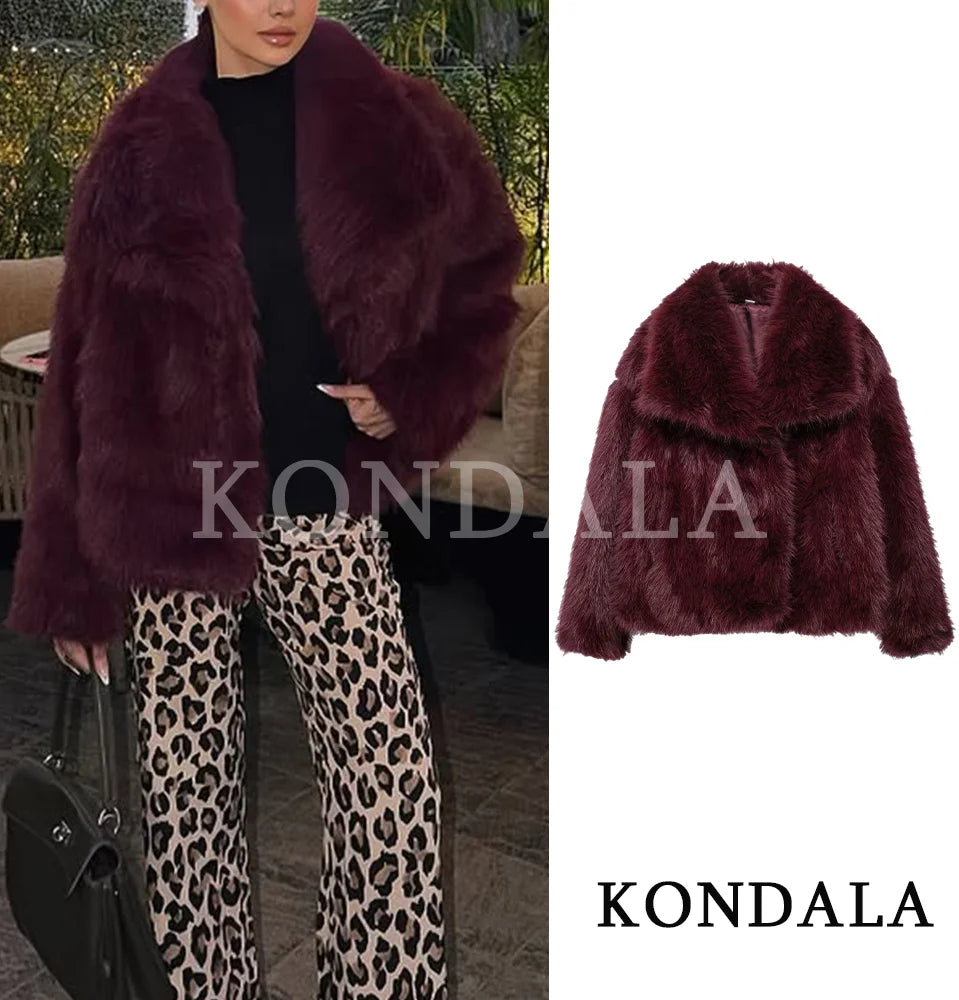 Vintage Fur Jacket Coat Women Autumn Winter Warm Casual Loose Coat Trendy Faux Fur Lapel Coat 2026 Fashion Elegant Ladies Coat