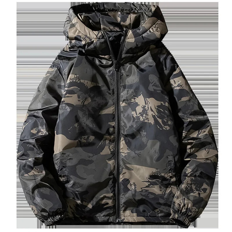 2025 Autumn Winter Men Jacket Thicken Drawing Printed Male Outerwear Long Sleeve Zipper Hooded Loose Outdoor Man Down Coat
