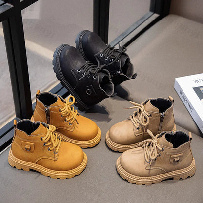 Stivaletti per bambini Autunno 2025 Nuovi stivali corti con cerniera per bambini e bambine, comodi, antiscivolo, scarpe alte per esterni per bambini piccoli