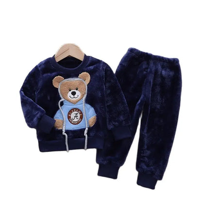 Nuovo set pigiama invernale 2023 per neonati e bambini, in pile di flanella, caldo e con motivo a cartoni animati, ideale per la casa, per bambini da 0 a 5 anni.