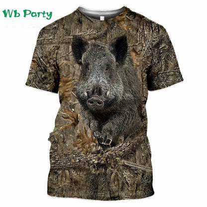 Magliette con grafica di cervi e foresta, stampa 3D, abbigliamento da uomo, girocollo estivo, pullover, magliette alla moda per uomo, top