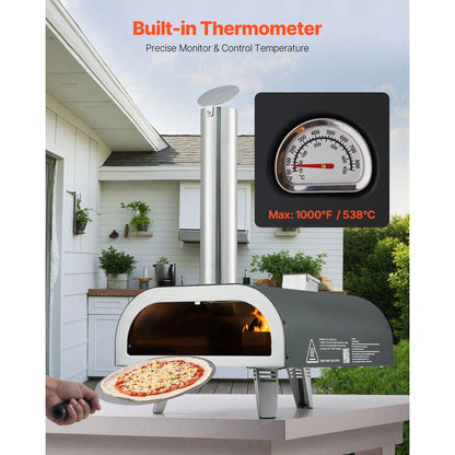 SucceBuy Forno per pizza da esterno da 12 pollici Forno per pizza a legna Forno per pizza a pellet con termometro per esterni Giardino Patio Campeggio