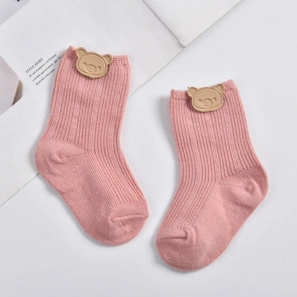 Calzini per neonati con orsetto, caldi per le gambe, autunnali, lunghi, in cotone morbido, tinta unita, primi passi, calzatura per neonati.